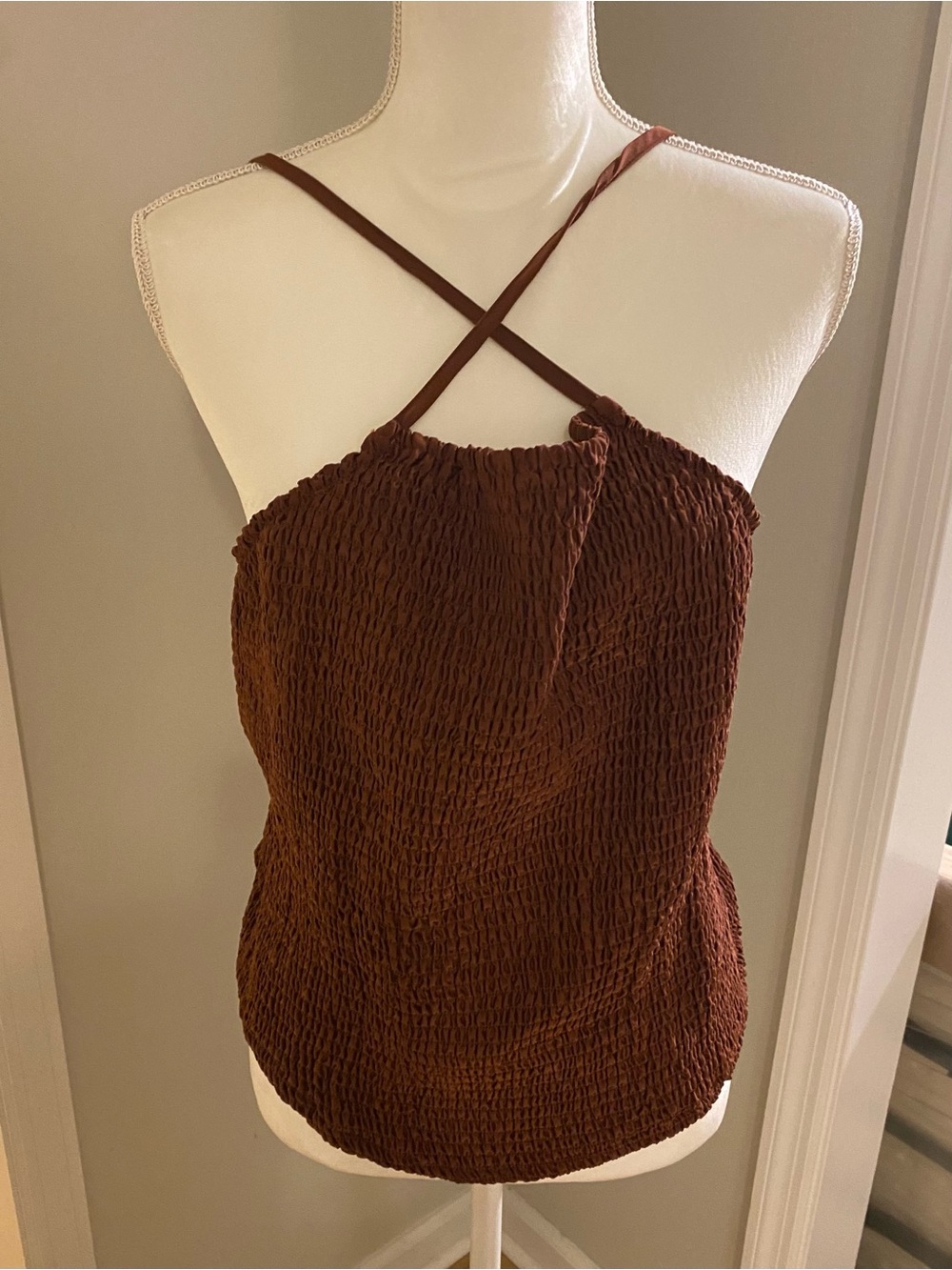 Brown Smocked Crossback Women’s Tank Top A New Day Size 2XL NWT